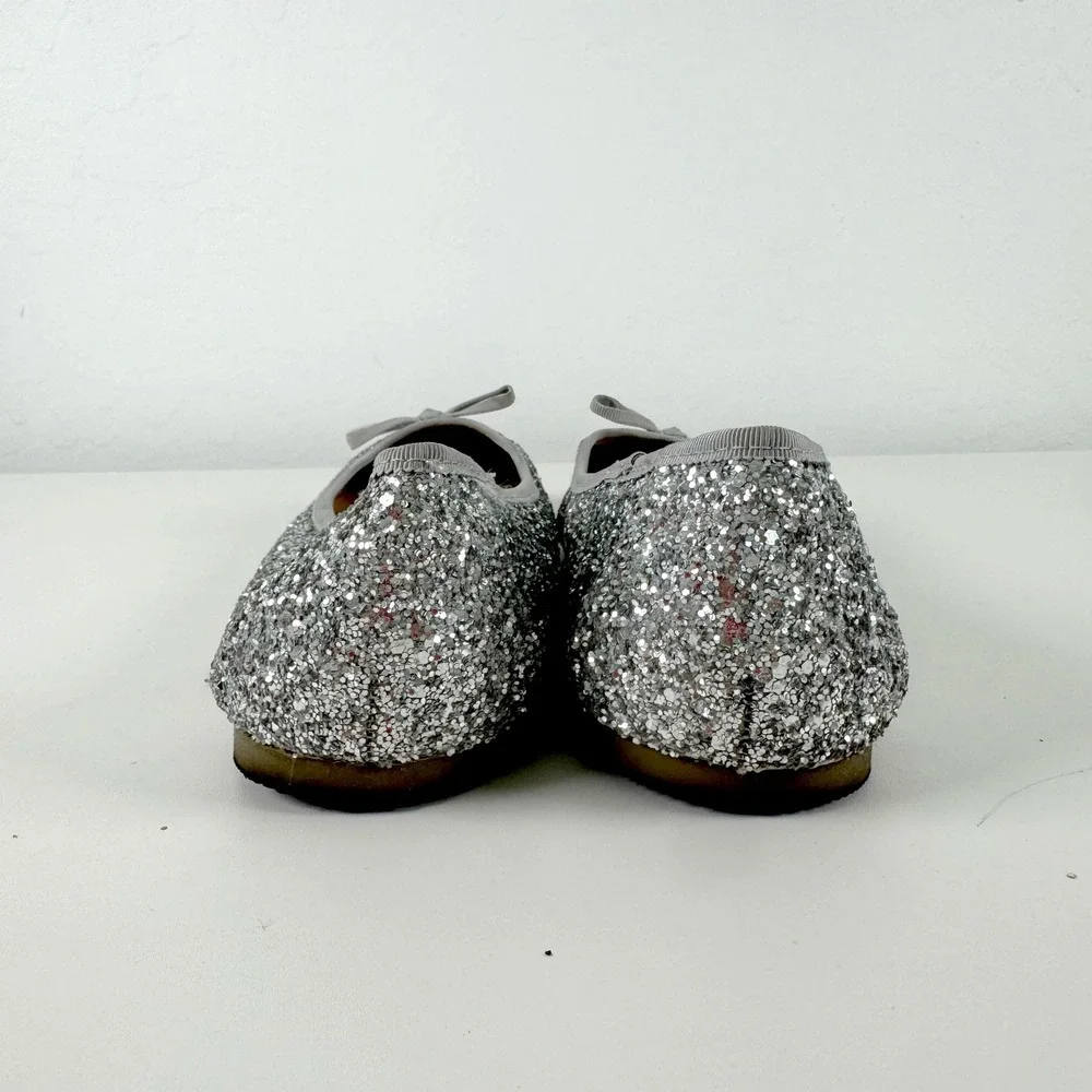 Cat & Jack Glitter Ballet Flats Girls 4 Silver Bow Sparkly Dress Shoes Holiday